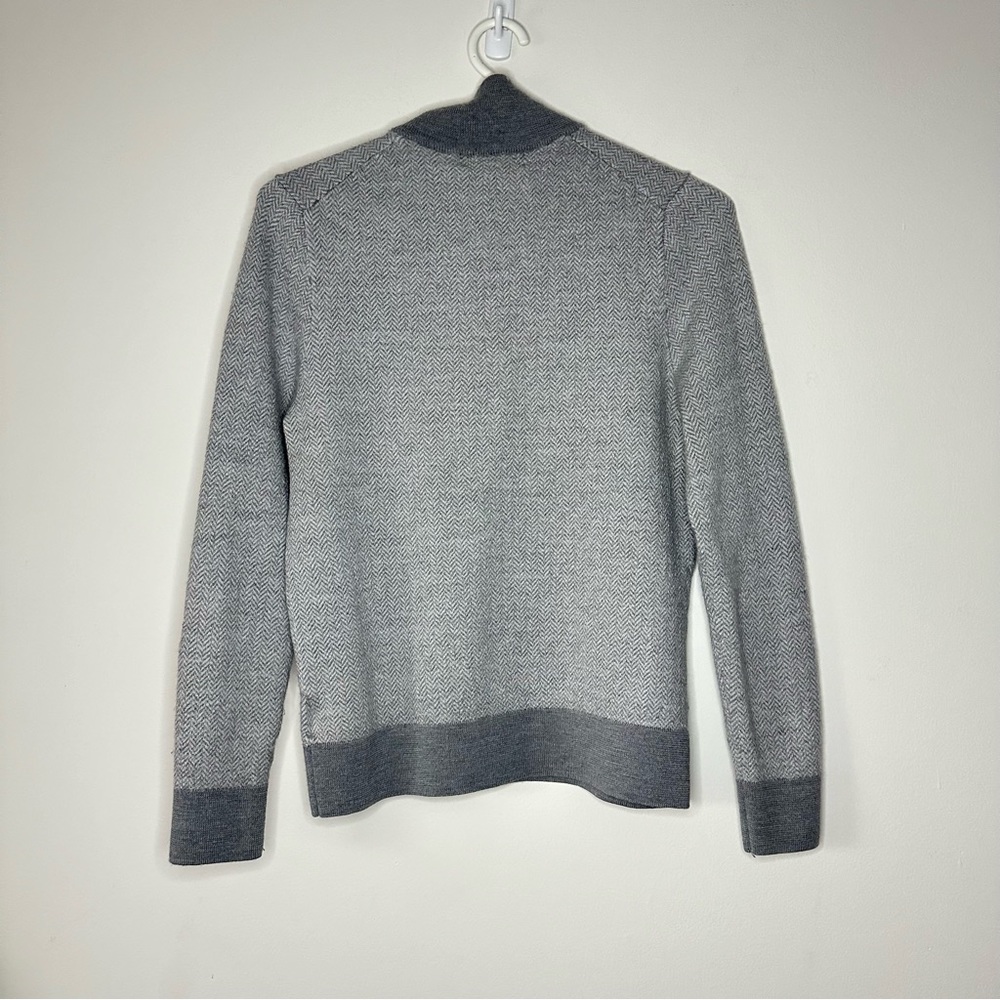 Brooks Brothers Men Grey Size Medium Merino Wool 1/4 Zip Herringbone Sweater - Picture 2 of 14